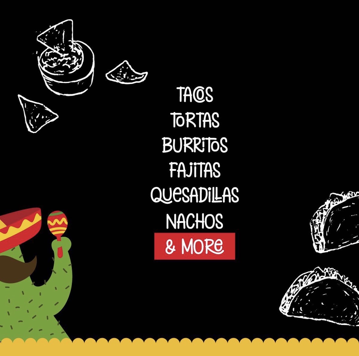 Un Poco Loco menu board listing tacos, tortas, burritos, fajitas, quesadillas, nachos and more
